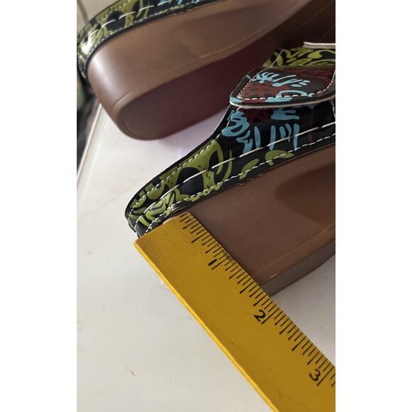 Women Bohemian Sandals Open Toe Wedge Heels Floral Summer Slipper Shoes Size 9 - Picture 5 of 7